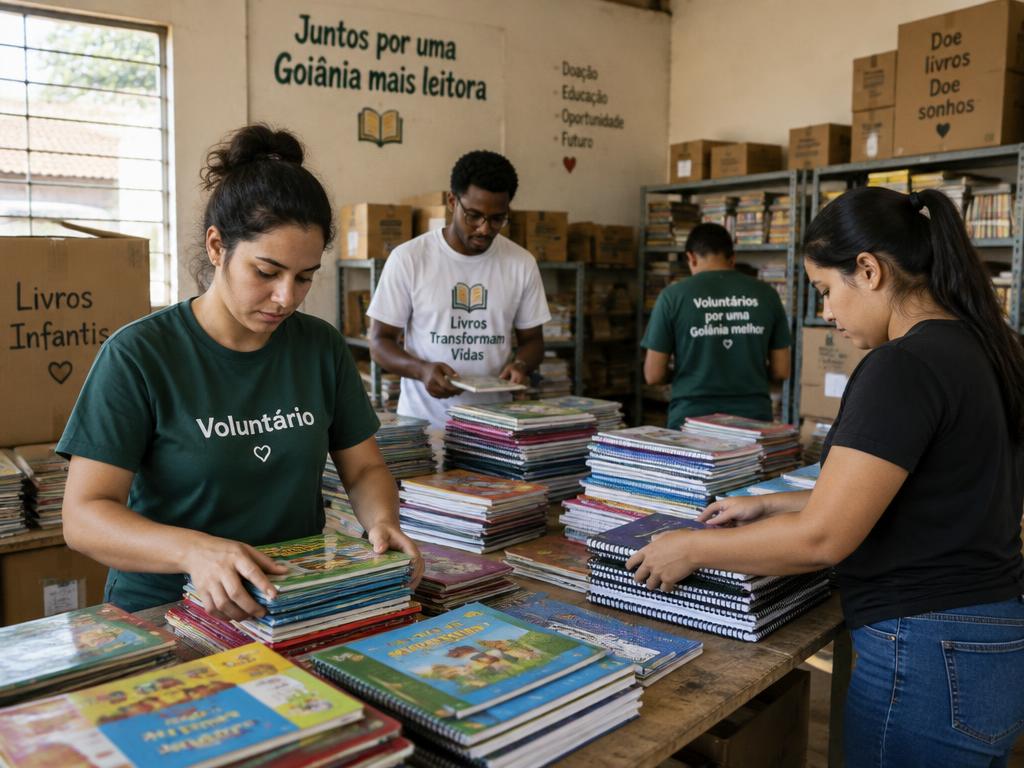 Voluntários do Projeto DAP com livros doados